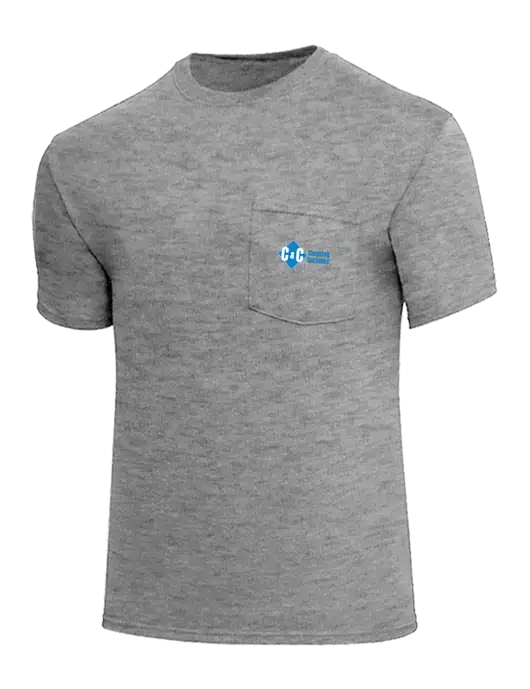 Core Blend Medium Grey Heather Pocket T-Shirt w/C & C Cleaning Services Logo