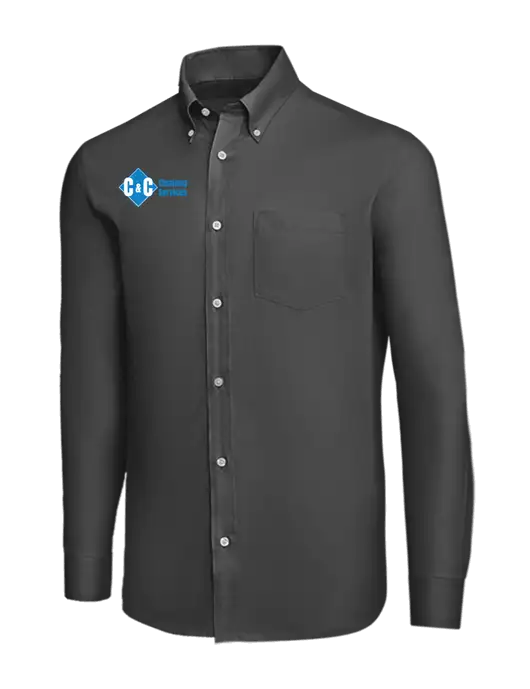 Brooks Brothers Dark Grey Wrinkle-Free Stretch Nailhead Shirt w/C & C Cleaning Services Logo