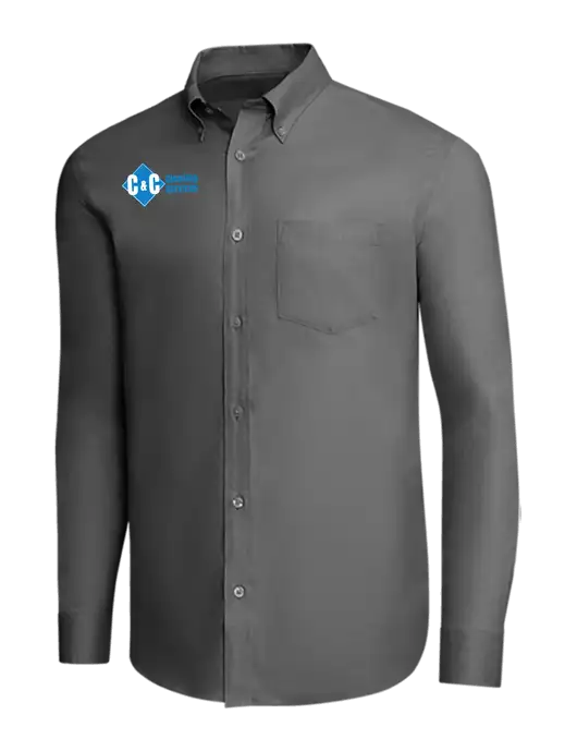 Brooks Brothers Dark Grey Wrinkle-Free Stretch Pinpoint Shirt w/C & C Cleaning Services Logo