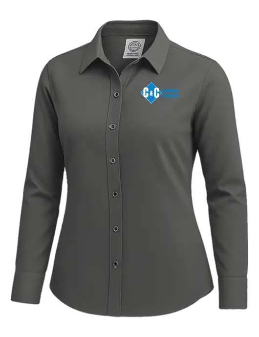 Brooks Brothers Womens Dark Grey Wrinkle-Free Stretch Nailhead Shirt w/C & C Cleaning Services Logo