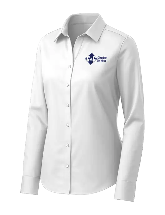 Brooks Brothers Womens White Wrinkle-Free Stretch Pinpoint Shirt w/C & C Cleaning Services Logo