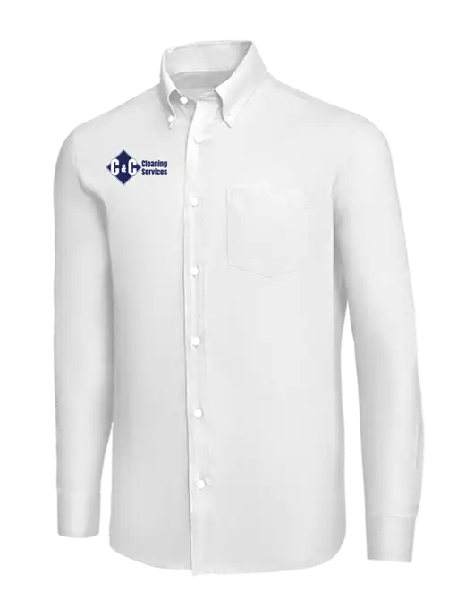 Brooks Brothers White Wrinkle-Free Stretch Nailhead Shirt w/C & C Cleaning Services Logo