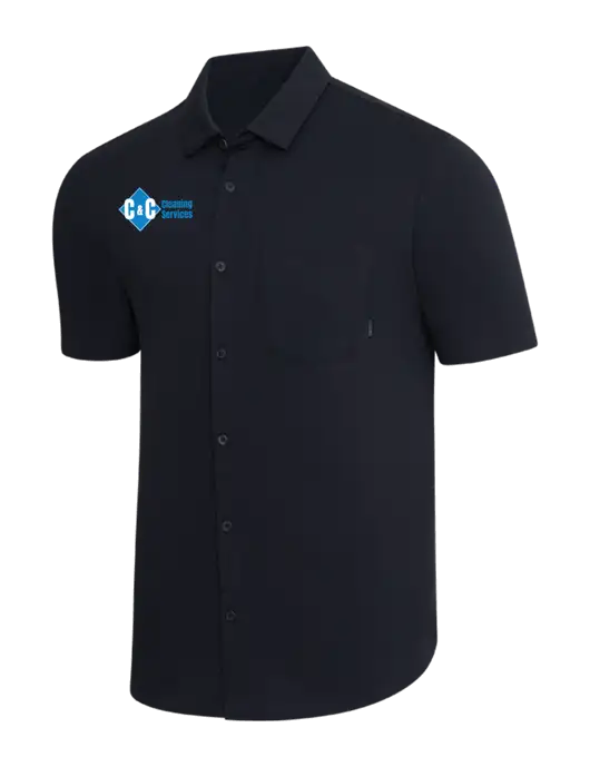 OGIO Black Extend Short Sleeve Button Up Shirt w/C & C Cleaning Services Logo