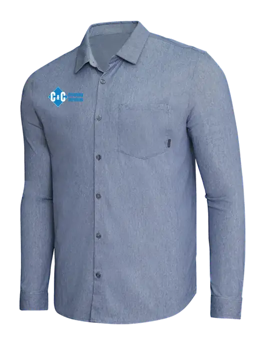 OGIO Slate Blue Heather Extend Long Sleeve Button Up Shirt w/C & C Cleaning Services Logo
