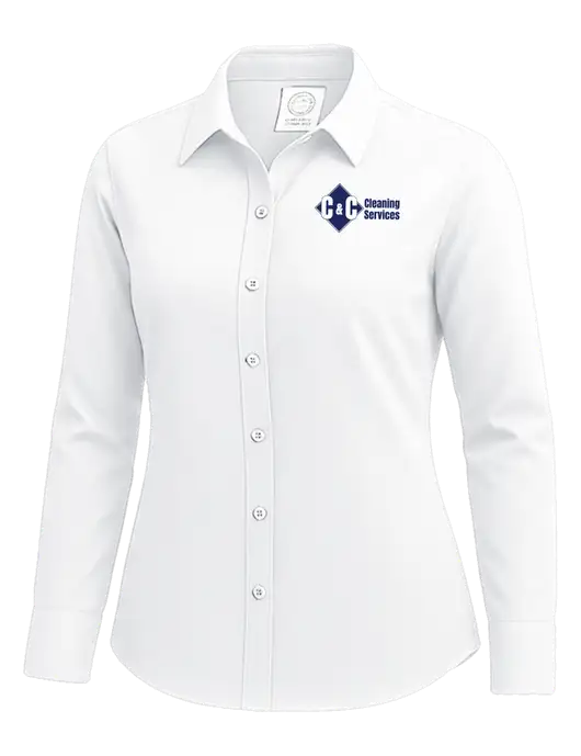 Brooks Brothers Womens White Wrinkle-Free Stretch Nailhead Shirt w/C & C Cleaning Services Logo