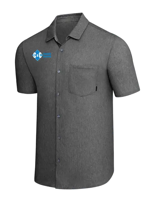 OGIO Dark Grey Heather Extend Short Sleeve Button Up Shirt w/C & C Cleaning Services Logo