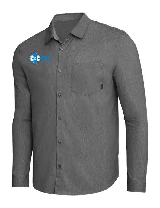OGIO Dark Grey Heather Extend Long Sleeve Button Up Shirt w/C & C Cleaning Services Logo