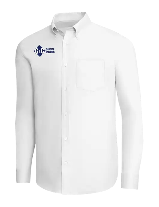 Brooks Brothers White Wrinkle-Free Stretch Pinpoint Shirt w/C & C Cleaning Services Logo