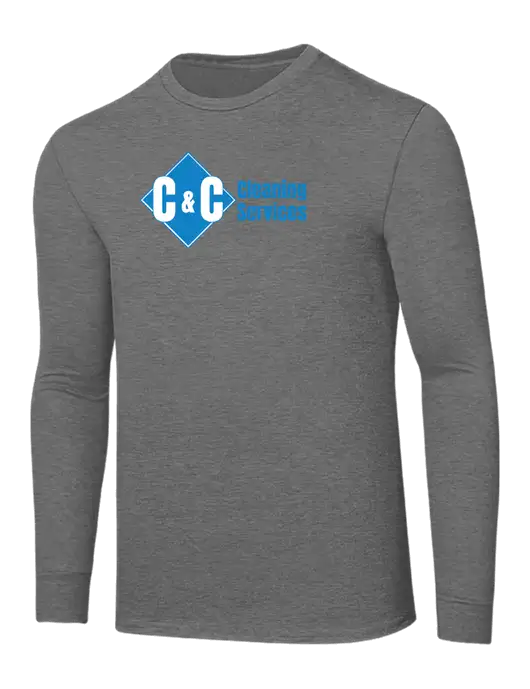 Core Blend Medium Grey Heather Long Sleeve Tee w/C & C Cleaning Services Logo