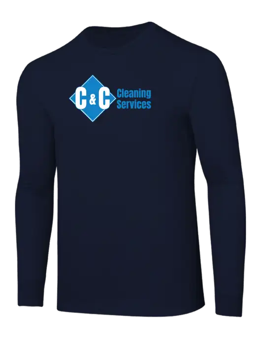 Core Blend Navy Long Sleeve Tee w/C & C Cleaning Services Logo