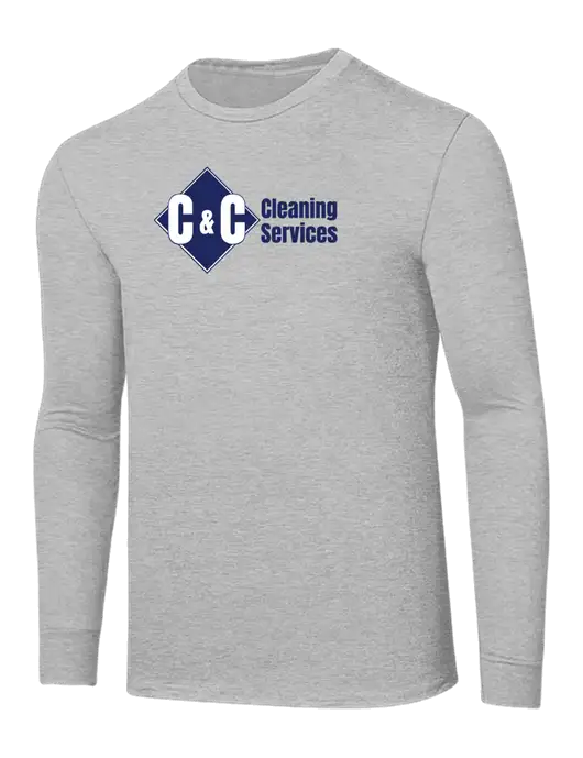 Core Blend Light Grey Heather Long Sleeve Tee w/C & C Cleaning Services Logo