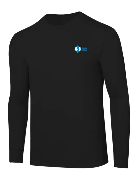 Core Blend Black Long Sleeve Tee w/C & C Cleaning Services Logo