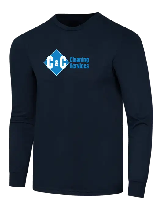 Simply Soft Long Sleeve Navy 4.5 oz, Poly/Combed Ring Spun Cotton T-Shirt w/C & C Cleaning Services Logo