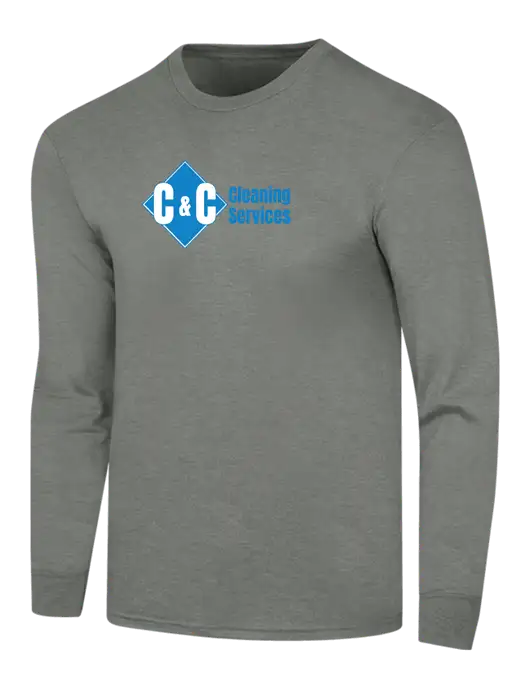 Simply Soft Long Sleeve Heathered Charcoal 4.5 oz, Poly/Combed Ring Spun Cotton T-Shirt w/C & C Cleaning Services Logo