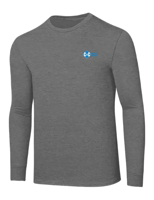 Core Blend Medium Grey Heather Long Sleeve Tee w/C & C Cleaning Services Logo