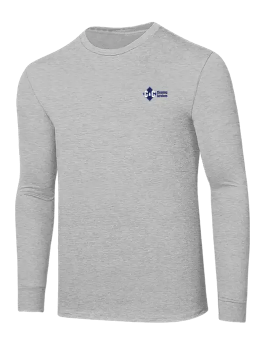 Core Blend Light Grey Heather Long Sleeve Tee w/C & C Cleaning Services Logo