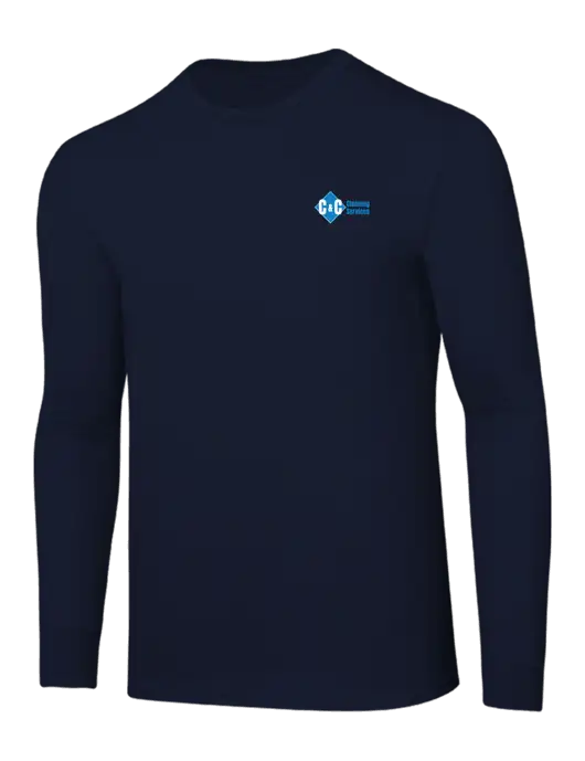 Core Blend Navy Long Sleeve Tee w/C & C Cleaning Services Logo