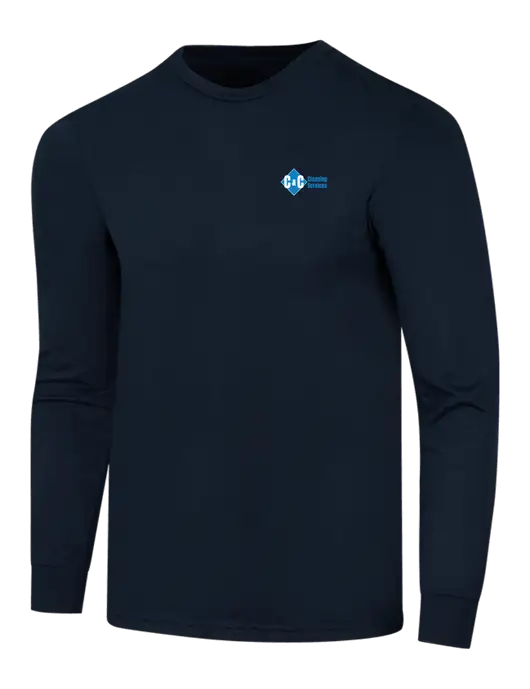 Simply Soft Long Sleeve Navy 4.5 oz, Poly/Combed Ring Spun Cotton T-Shirt w/C & C Cleaning Services Logo