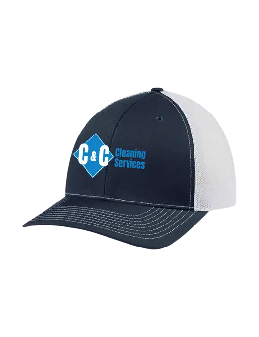 Richardson Adjustable Snapback Original 112 Trucker Cap Navy w/White Mesh w/C & C Cleaning Services Logo