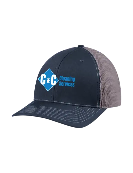 Richardson Adjustable Snapback Original 112 Trucker Cap Navy w/Charcoal Mesh w/C & C Cleaning Services Logo