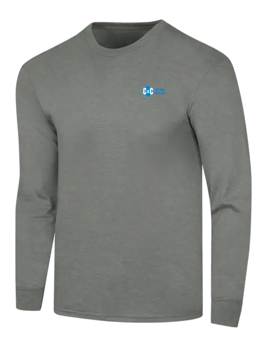 Simply Soft Long Sleeve Heathered Charcoal 4.5 oz, Poly/Combed Ring Spun Cotton T-Shirt w/C & C Cleaning Services Logo
