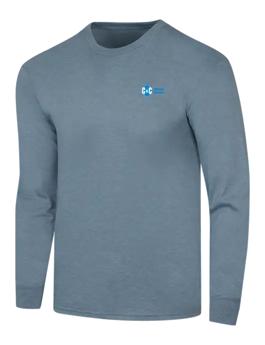 Simply Soft Long Sleeve Slate Blue Heather 4.5 oz, Poly/Combed Ring Spun Cotton T-Shirt w/C & C Cleaning Services Logo
