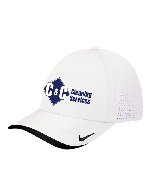 Nike White/Black Dri-FIT Perforated Performance Cap w/C & C Cleaning Services Logo