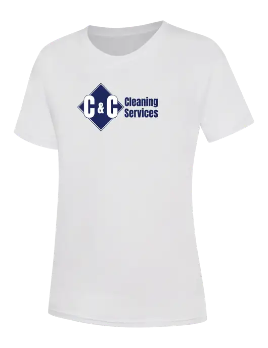 Womens White Core Blend Tee w/C & C Cleaning Services Logo