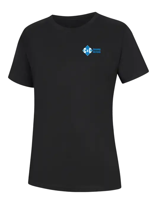Womens Black Core Blend Tee w/C & C Cleaning Services Logo
