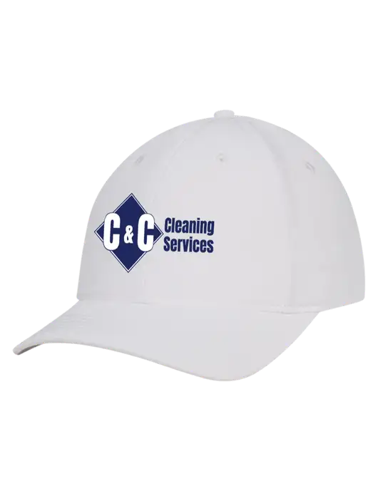 White Nylon Twill Performance Cap w/C & C Cleaning Services Logo