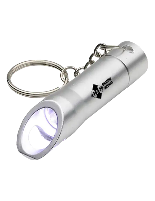 Silver Pocket LED Flashlight with Bottle Opener & Keychain w/C & C Cleaning Services Logo