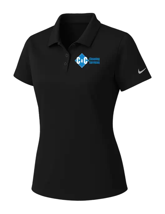 Nike Womens Black Dry Essential Solid Polo w/C & C Cleaning Services Logo