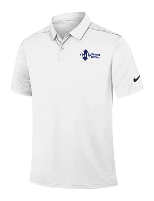 Nike White Dry Essential Solid Polo w/C & C Cleaning Services Logo