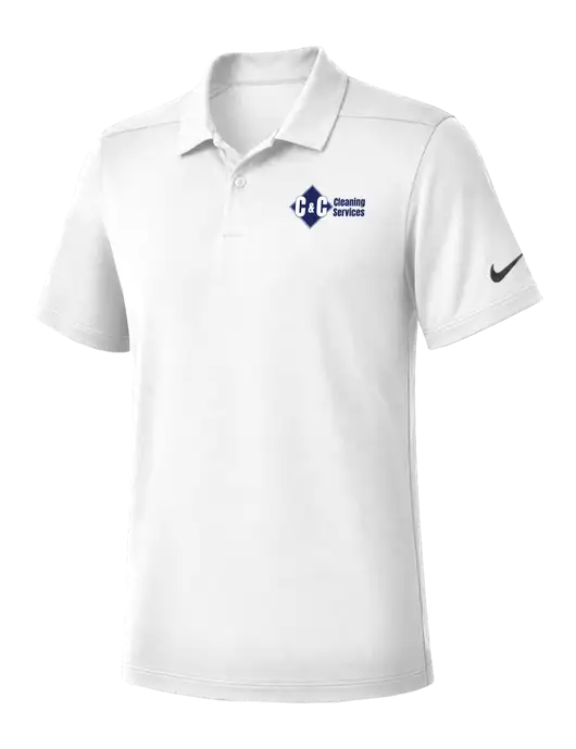 Nike White Dry Essential Solid Polo w/C & C Cleaning Services Logo