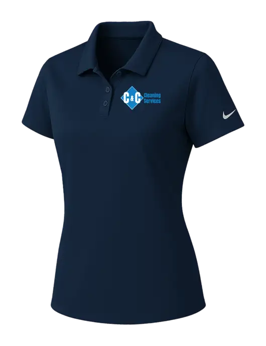 Nike Womens Navy Dry Essential Solid Polo w/C & C Cleaning Services Logo