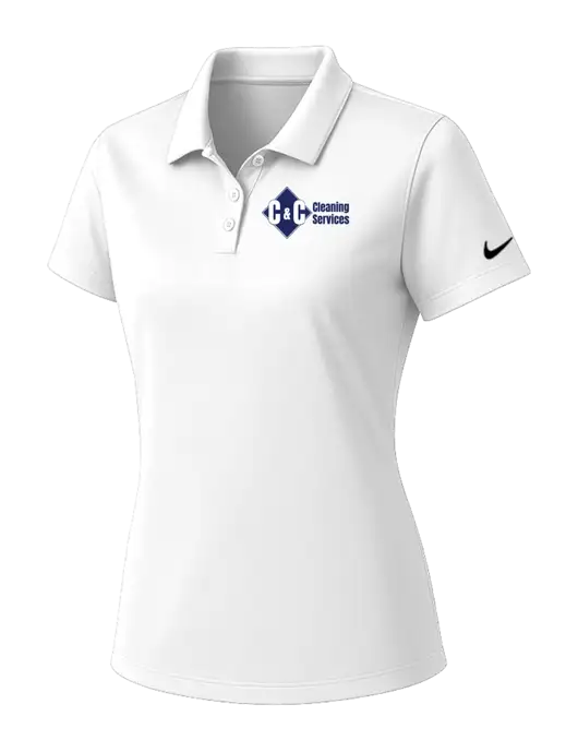 Nike Womens White Dry Essential Solid Polo w/C & C Cleaning Services Logo