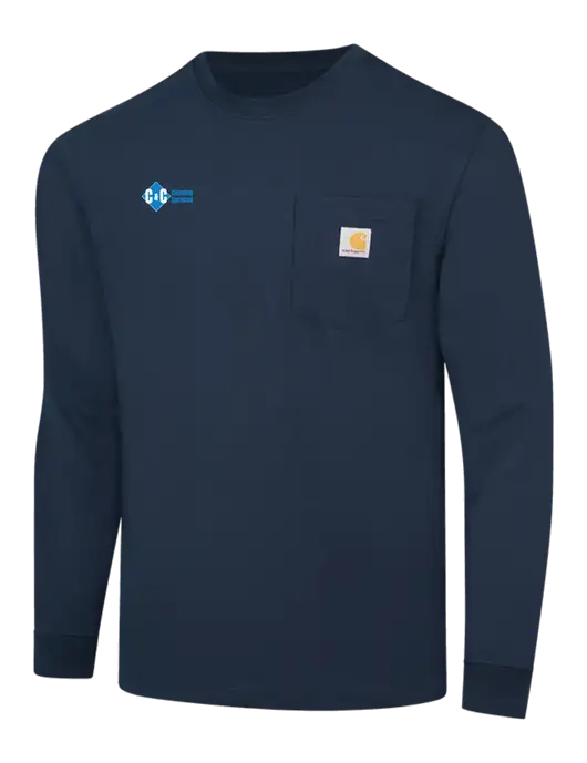 Carhartt Navy Workwear Pocket Long Sleeve T-Shirt w/C & C Cleaning Services Logo