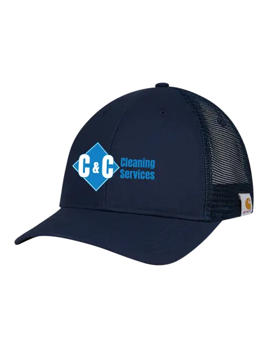 Carhartt Navy Trucker Rugged Pro Series Cap w/C & C Cleaning Services Logo