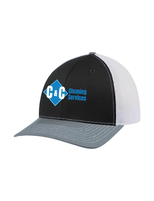 Richardson Adjustable Snapback Original 112 Trucker Cap Black/Light Heather Grey/White Mesh w/C & C Cleaning Services Logo