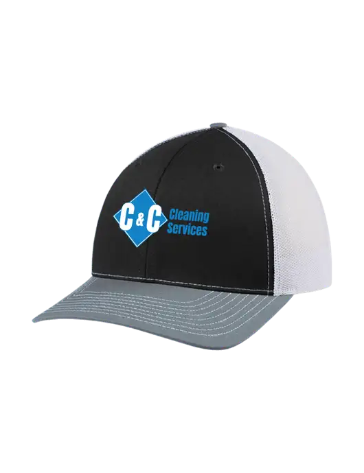 Richardson Adjustable Snapback Original 112 Trucker Cap Black/Light Heather Grey/White Mesh w/C & C Cleaning Services Logo