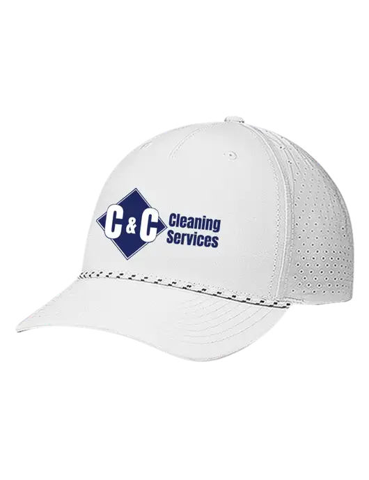 Richardson Laser Perf Performance White/White-Black Rope Cap w/C & C Cleaning Services Logo