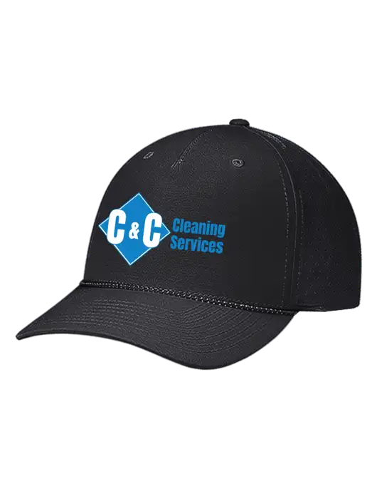Richardson Laser Perf Performance Black/Black-Grey Rope Cap w/C & C Cleaning Services Logo