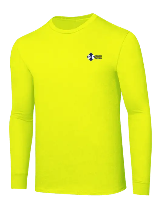 Core Blend Safety Yellow Long Sleeve Tee w/C & C Cleaning Services Logo