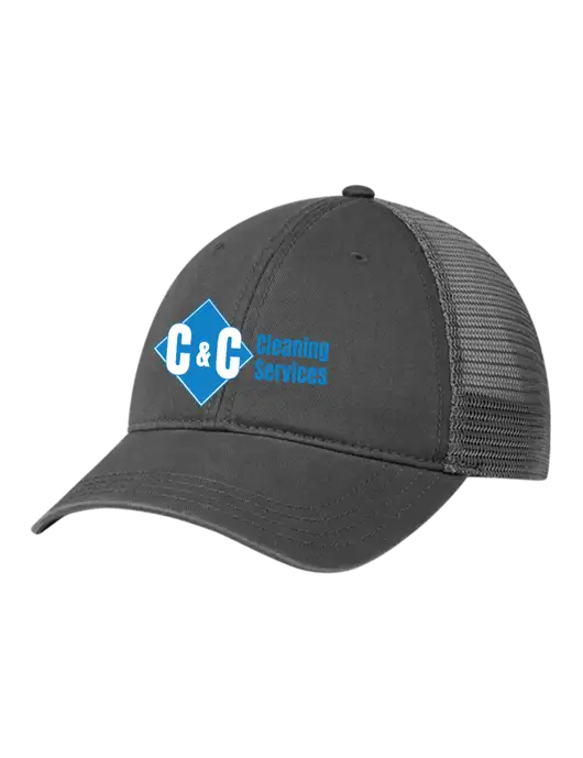 Richardson 111 Garment Washed Trucker Cap Charcoal w/Charcoal Mesh w/C & C Cleaning Services Logo