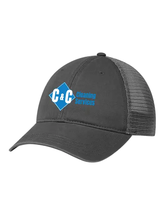 Richardson 111 Garment Washed Trucker Cap Charcoal w/Charcoal Mesh w/C & C Cleaning Services Logo
