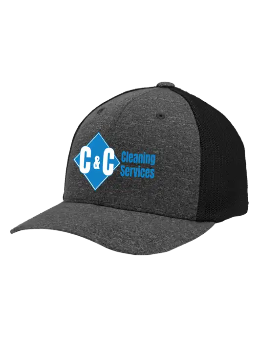 Flexfit Black/Dark Charcoal Heather Melange Mesh Back Trucker Cap w/C & C Cleaning Services Logo