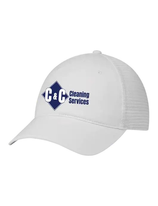 Richardson 111 Garment Washed Trucker Cap White w/White Mesh w/C & C Cleaning Services Logo