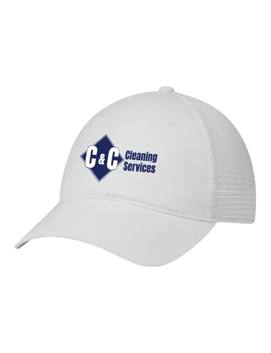 Richardson 111 Garment Washed Trucker Cap White w/White Mesh w/C & C Cleaning Services Logo