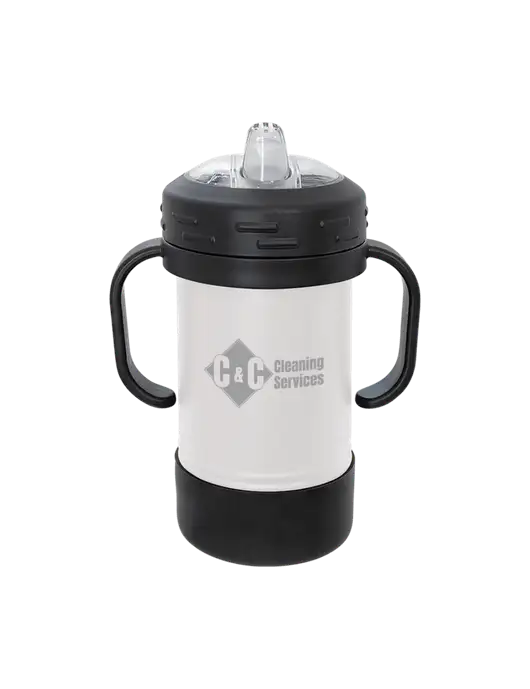 Polar Camel 10 oz Powder Coated White Sippy Cup w/C & C Cleaning Services Logo