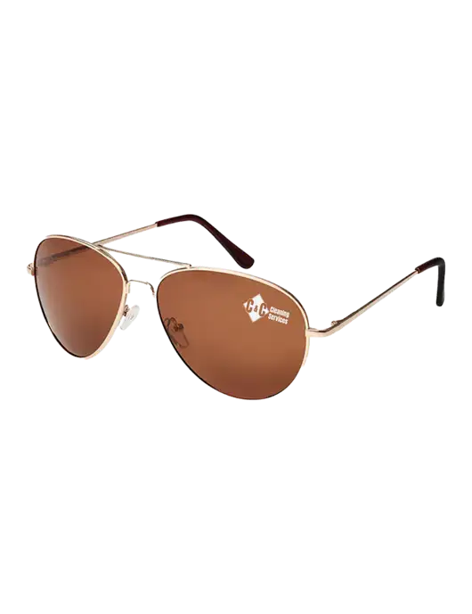 Aviator Coffee Brown with Gold Sunglasses  w/C & C Cleaning Services Logo